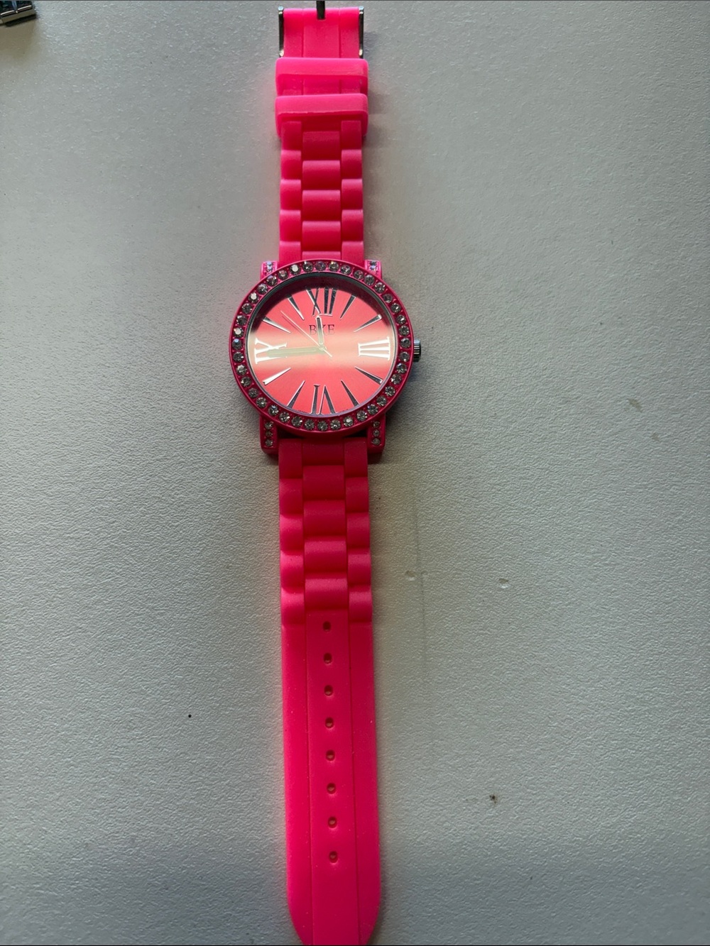 BKE Hot Pink Crystal Accent Silicone Strap Watch